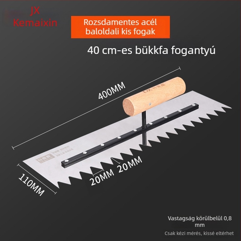 Fogazott glettelőkanál csempézéshez és vakoláshoz, négyzetes és hullámos fogazat, 0,8 mm vastagság, Kemaixin
