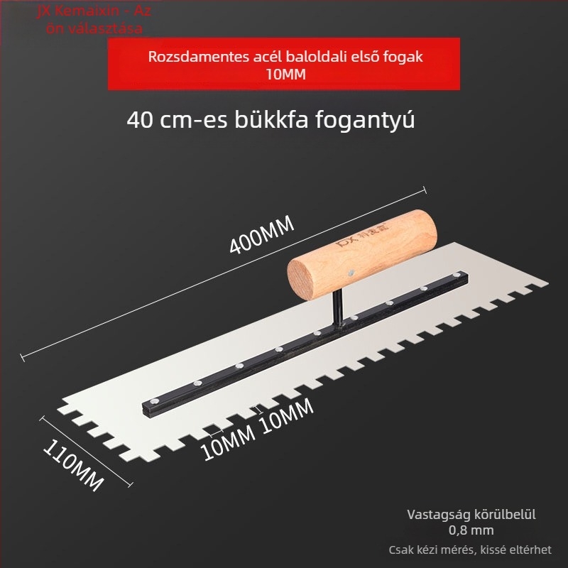 Fogazott glettelőkanál csempézéshez és vakoláshoz, négyzetes és hullámos fogazat, 0,8 mm vastagság, Kemaixin
