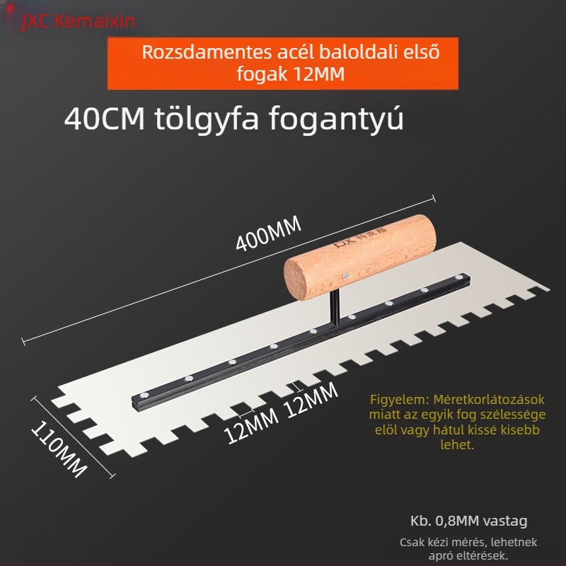 Fogazott glettelőkanál csempézéshez és vakoláshoz, négyzetes és hullámos fogazat, 0,8 mm vastagság, Kemaixin