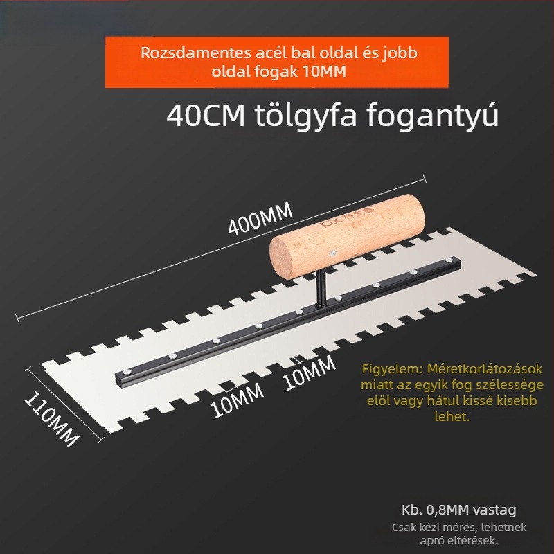 Fogazott glettelőkanál csempézéshez és vakoláshoz, négyzetes és hullámos fogazat, 0,8 mm vastagság, Kemaixin