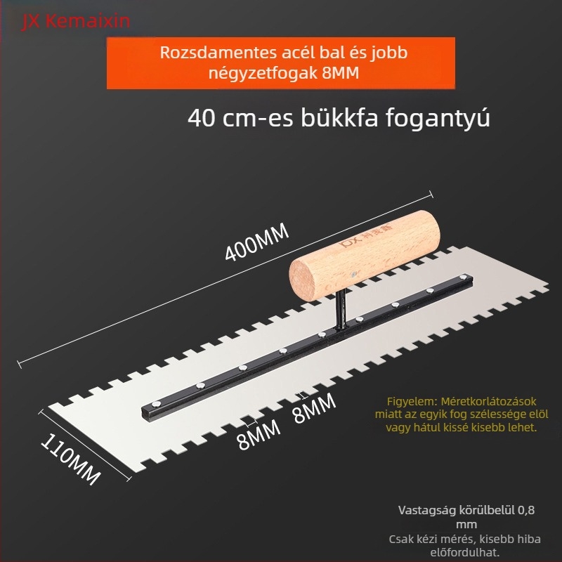 Fogazott glettelőkanál csempézéshez és vakoláshoz, négyzetes és hullámos fogazat, 0,8 mm vastagság, Kemaixin