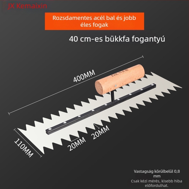 Fogazott glettelőkanál csempézéshez és vakoláshoz, négyzetes és hullámos fogazat, 0,8 mm vastagság, Kemaixin