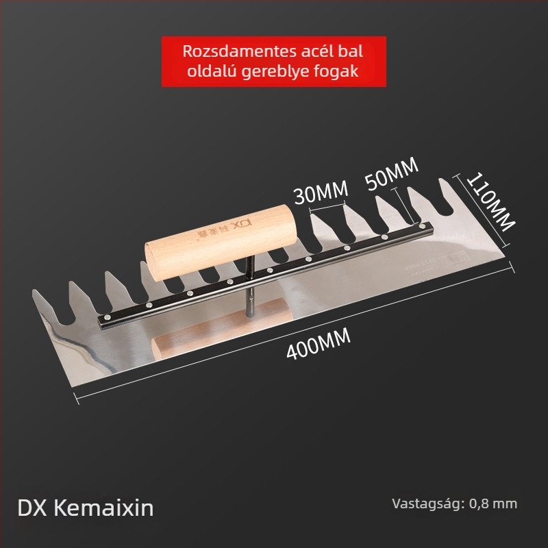 Fogazott glettelőkanál csempézéshez és vakoláshoz, négyzetes és hullámos fogazat, 0,8 mm vastagság, Kemaixin