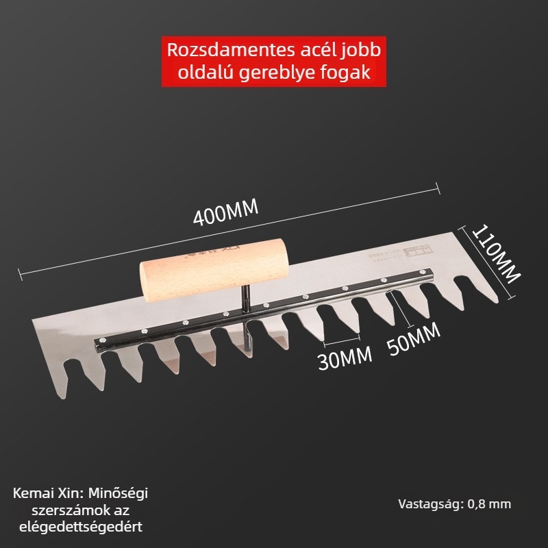 Fogazott glettelőkanál csempézéshez és vakoláshoz, négyzetes és hullámos fogazat, 0,8 mm vastagság, Kemaixin