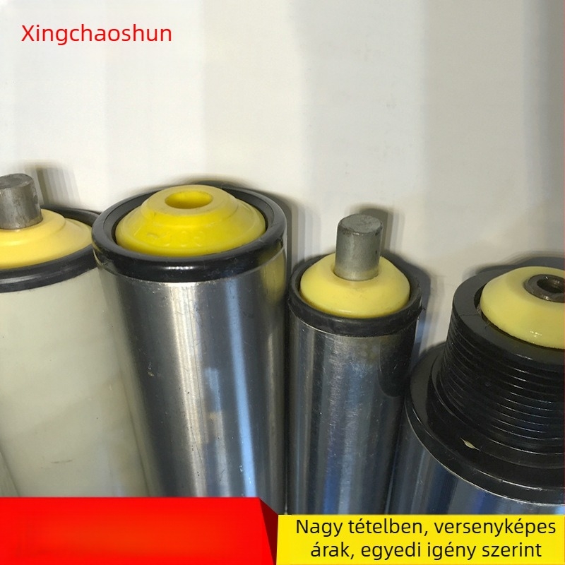 Meghajtás nélküli görgő gumírozott burkolattal, hornyolt típusú, márka Xingchaoxun, dobanyaga OK, szerelővonalhoz, eredet Kunshan