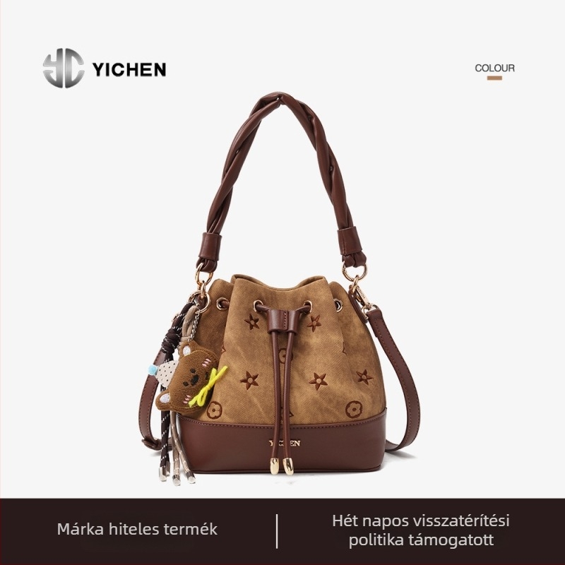 Yichen bucket bag hengeres formájú, PU anyag, húzózáras zárás, belső zseb a telefon számára, dupla vállpánt, mindennapi használat, Ősz 2024