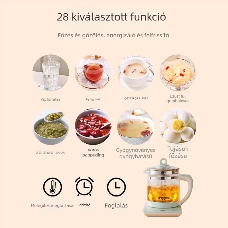 SY-YSH-80A Félgömb alakú Health Pot, üveg test, 500-1000W, 220V, digitális termosztát érintéses vezérléssel