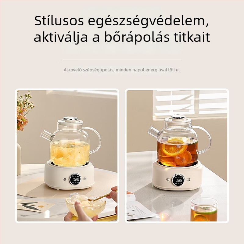 Teáskanna magas hőálló üvegből, D11 modell, kapacitás legfeljebb 1 L, 220 V, 400–500 W, mikroprocesszoros vezérlés