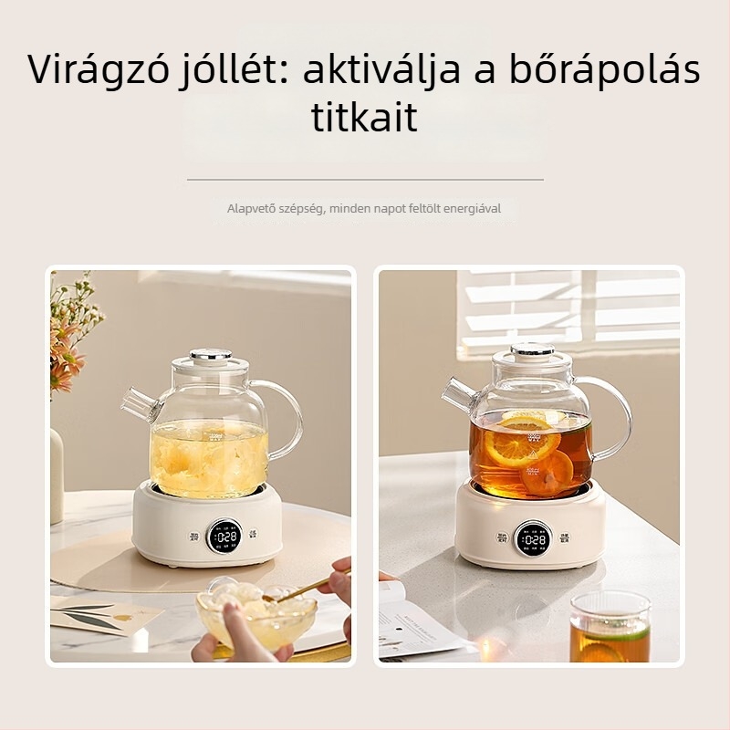 Teáskanna magas hőálló üvegből, D11 modell, kapacitás legfeljebb 1 L, 220 V, 400–500 W, mikroprocesszoros vezérlés