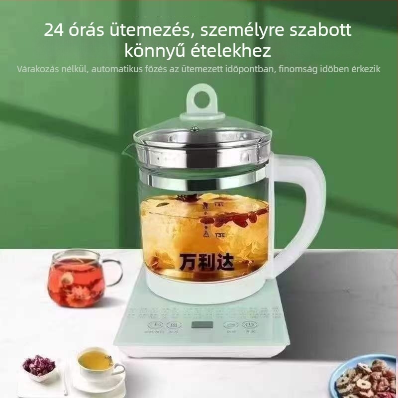 Wanlida Egészséges kancsó 1.8L, boroszilikát üvegből készült test, mikroprocesszoros vezérlés digitális termosztáttal, 220V, 500–1000W, 4–5 személy részére