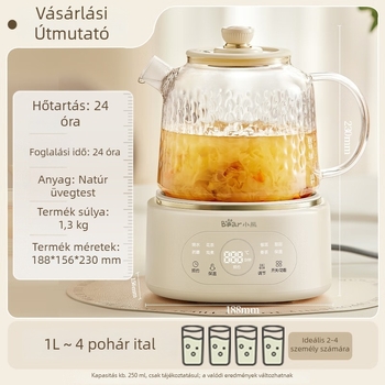Little Bear YSH-P10Q7 egészség-teáskanna, 1 l, boroszilikát üveg, mikrocomputeres vezérlés