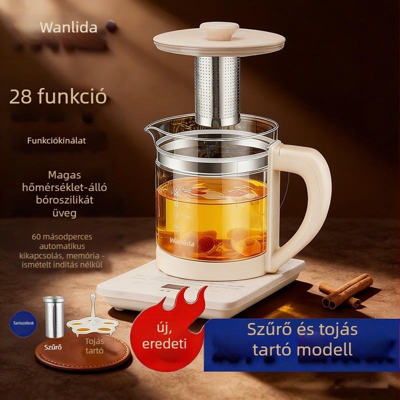 Wanlida Elektromos egészség-teáskanna, 1,5–2 L kapacitás, üvegből készült test, 220 V, 500–1000 W, digitális termosztát
