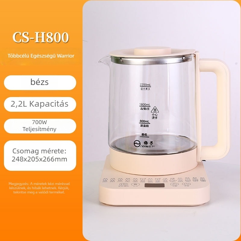 Egészségkanna állandó hőmérsékletű, 2-3 L, 220V, 700-800W, üvegből készült test