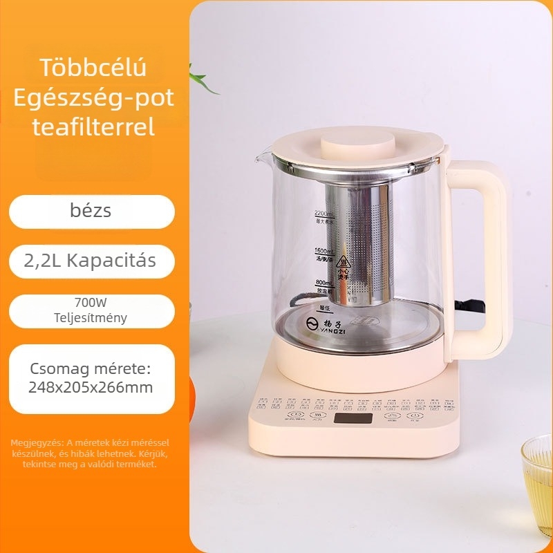 Egészségkanna állandó hőmérsékletű, 2-3 L, 220V, 700-800W, üvegből készült test