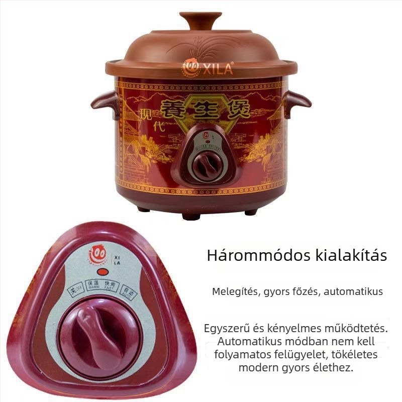 Elektromos egészséges fazék Zisha agyag testtel, 3-4 L kapacitás, 220 V, 235W/120W, mechanikus vezérlés