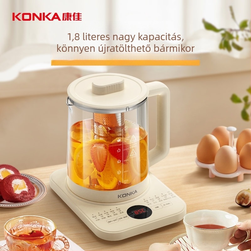 Konka egészség teáskanna, többfunkciós, belső boroszilikát üveg, érintéses vezérlés, állandó hőmérséklet, 1,8 L