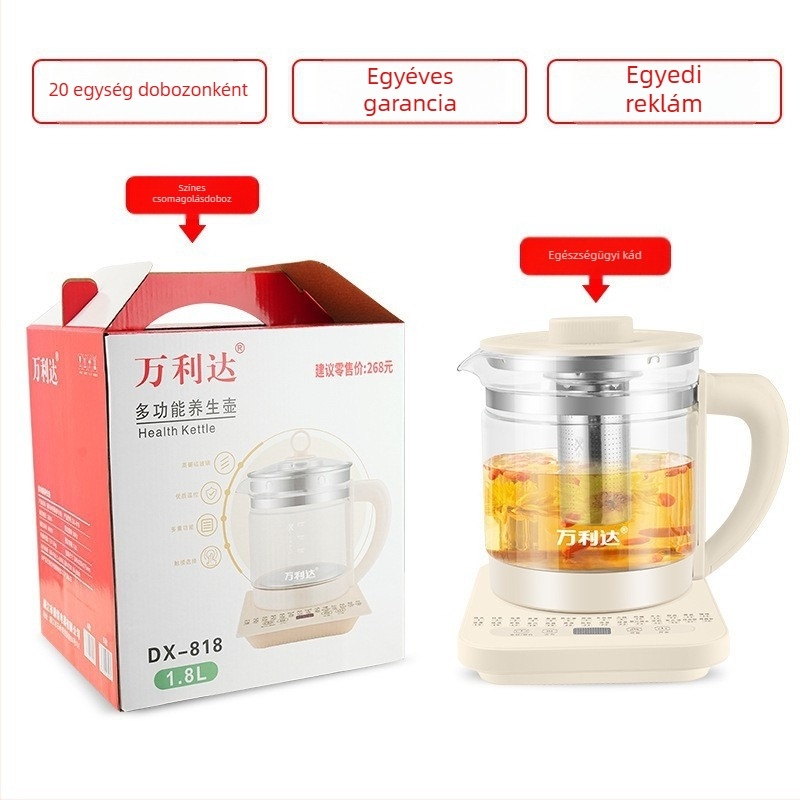 Dx-818 egészség teáskanna, üvegszerkezetű test, 1.5–2 L, 220V, 500–1000W