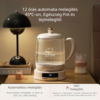 Elektromos teáskanna YS11, kapacitás 1–1,5 L, 220 V, 500–1000 W, boroszilikát üvegből készült test, elektronikus termosztát, mikroprocesszoros vezérlés