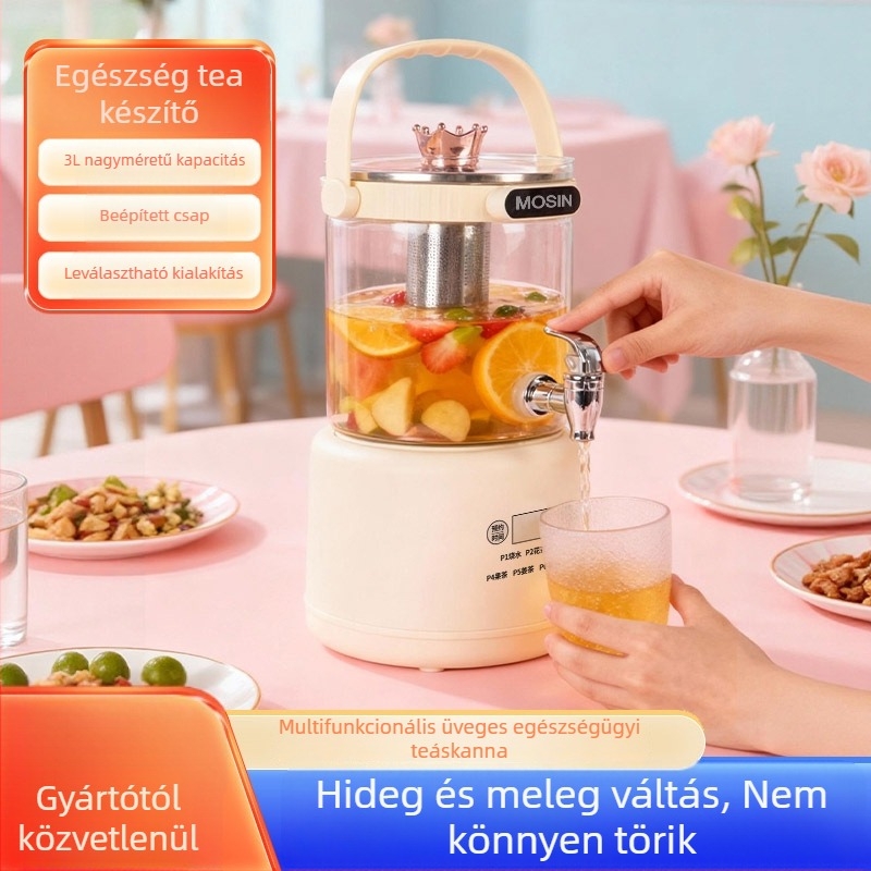 Egészséges teafőző 2–3L, test boroszilikát üvegből, 800W, 220V, érintéses vezérlés