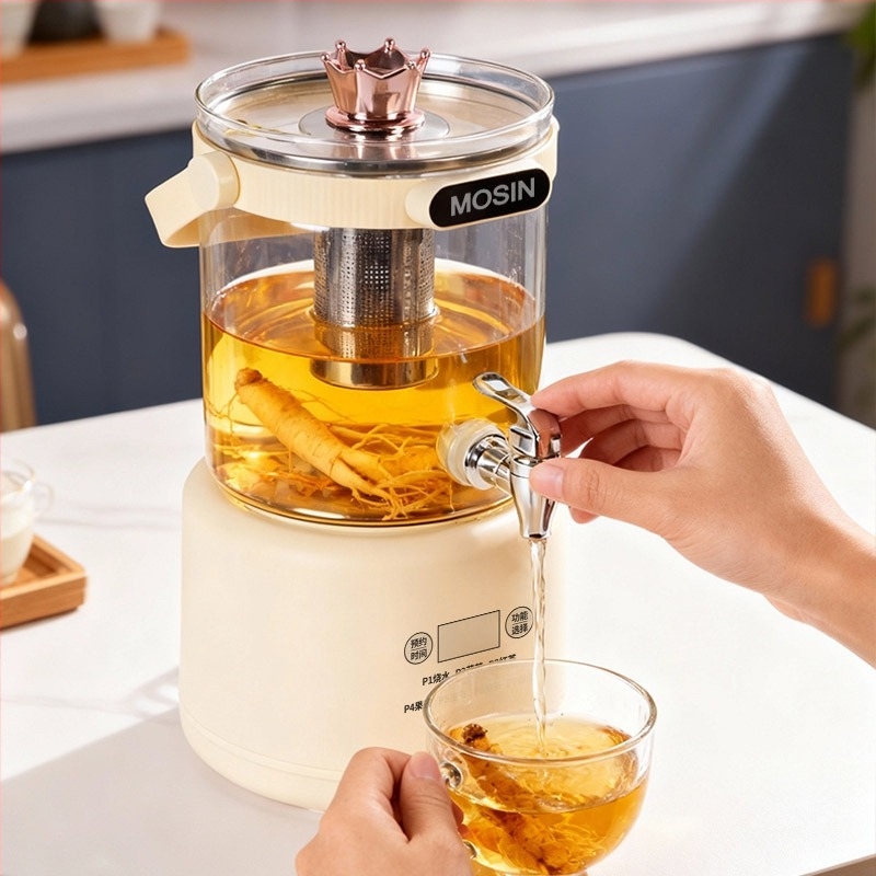 Egészséges teafőző 2–3L, test boroszilikát üvegből, 800W, 220V, érintéses vezérlés