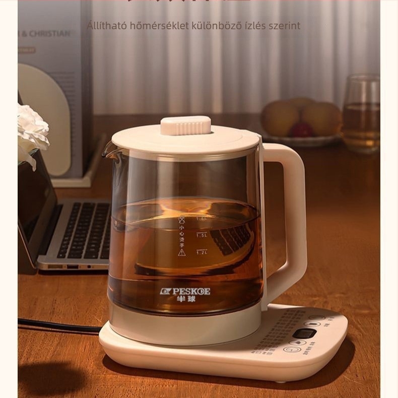 Egészséges teafőző üveggel, 1.5–2 L, 220 V, 500–1000 W, elektronikus termosztáttal
