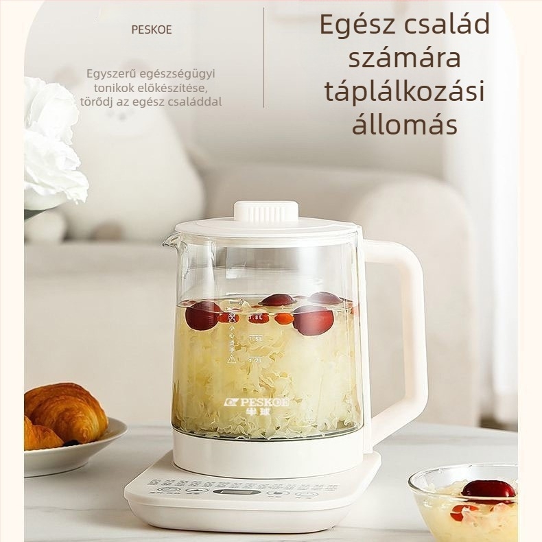 Egészséges teafőző üveggel, 1.5–2 L, 220 V, 500–1000 W, elektronikus termosztáttal