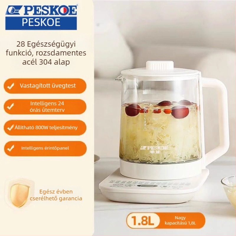 Egészséges teafőző üveggel, 1.5–2 L, 220 V, 500–1000 W, elektronikus termosztáttal