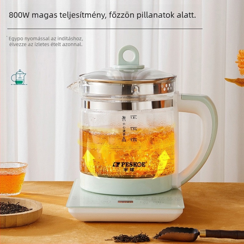 Multifunkcionális egészség kanna irodára és otthonra - üvegtest, gyógynövény főzés és tea készítés, 1,5-2 L, 800 W, digitális érintéses termosztáttal
