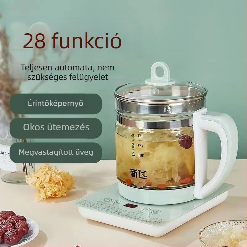 Okos üvegű elektromos teáskanna, modell YH-H8, kapacitás 1,5–2 L, 220 V, 500–1000 W, magas boroszilikát üveg