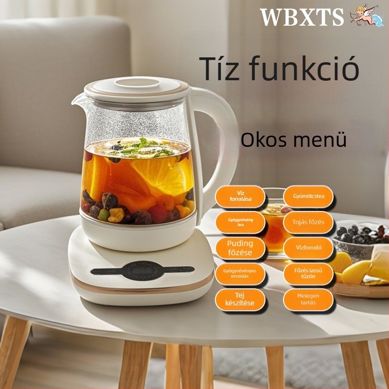 Egészség tea készítő üveg, kapacitás 1,8 L, test anyaga magas hőálló üveg, 800W, 220V, érintéses vezérlés