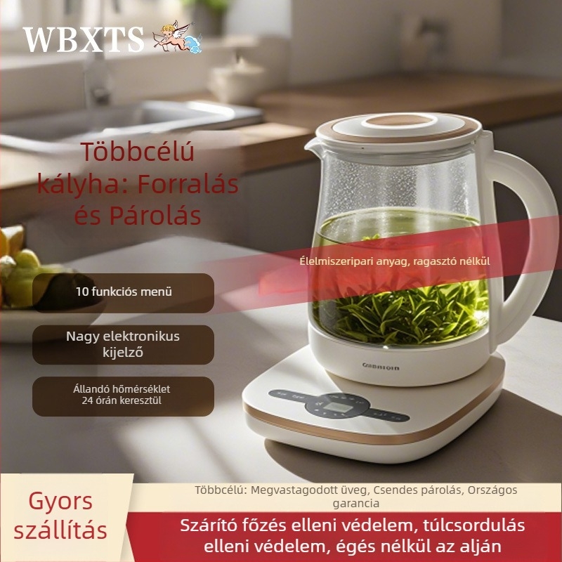 Egészség tea készítő üveg, kapacitás 1,8 L, test anyaga magas hőálló üveg, 800W, 220V, érintéses vezérlés