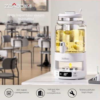 Zeabo Zhibo Wellness teáskanna termosztáttal, 2–3 L, üvegből készült test, kereskedelmi használatra szállodákban