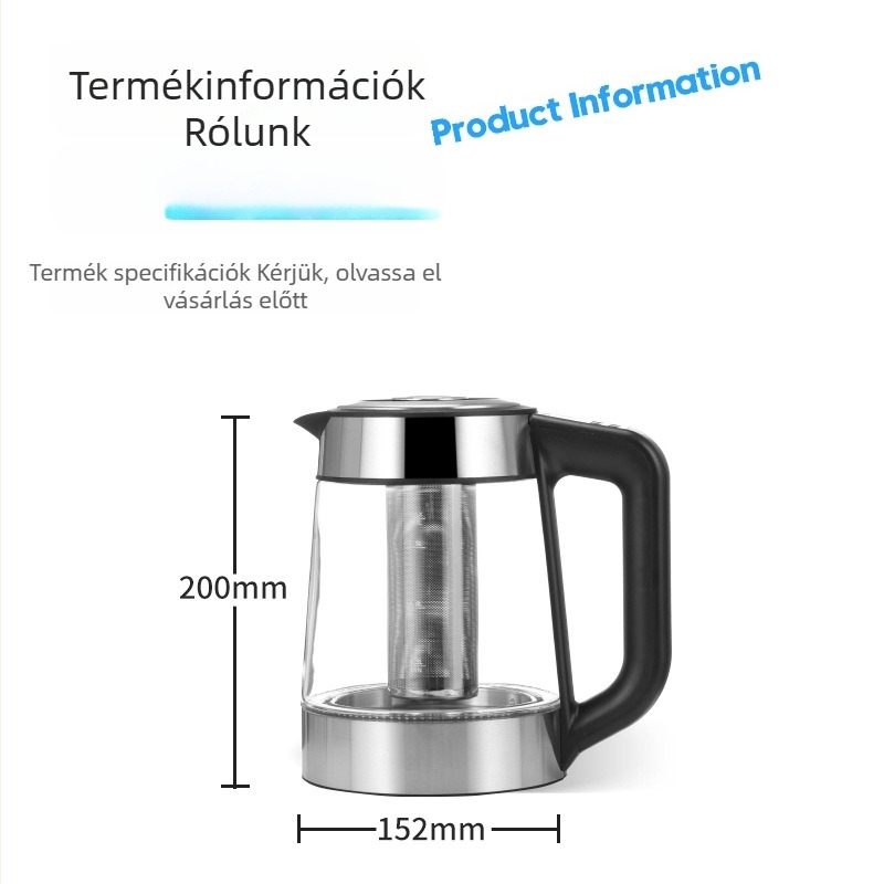 Üvegből készült elektromos vízforraló, 2 L, digitális termosztáttal, 220V, 1000W, otthoni használatra