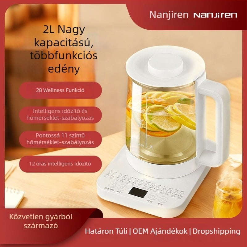 Yixing agyagtestű egészség-tea kanna, modell JY-609, 220V, 300–350W, üveg belső tartály