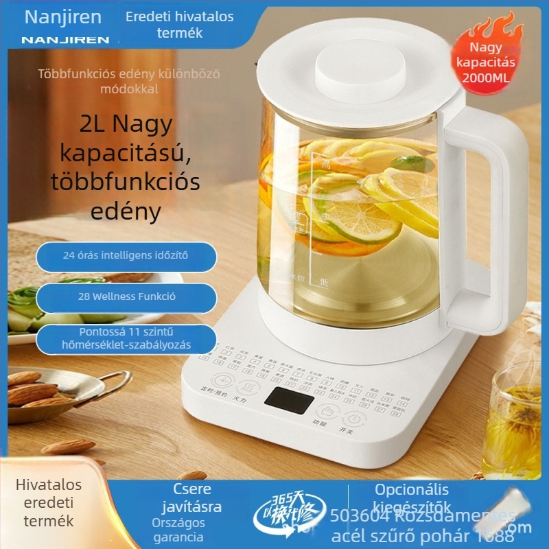Yixing agyagtestű egészség-tea kanna, modell JY-609, 220V, 300–350W, üveg belső tartály