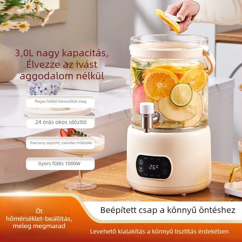 Multi-funkciós Health Pot vízmelegítő, modell KBE830, kapacitás 3-4 L, 220 V, 1000 W, test boroszilikát üvegből