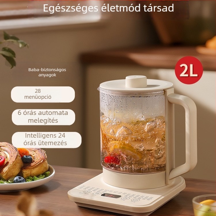 Health Pot J141 — 2–3 L kapacitás, 220V, 500–1000W, Magas boroszilikát üvegből készült test, 304 rozsdamentes acél burkolat