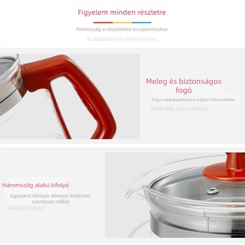 Magas boroszilikát üvegből készült egészségügyi főzőedény, 1,5–2 L kapacitás, 1000 W, 220 V, intelligens chip és hagyományos kínai gyógyászat decoctálása, modell DQ-801