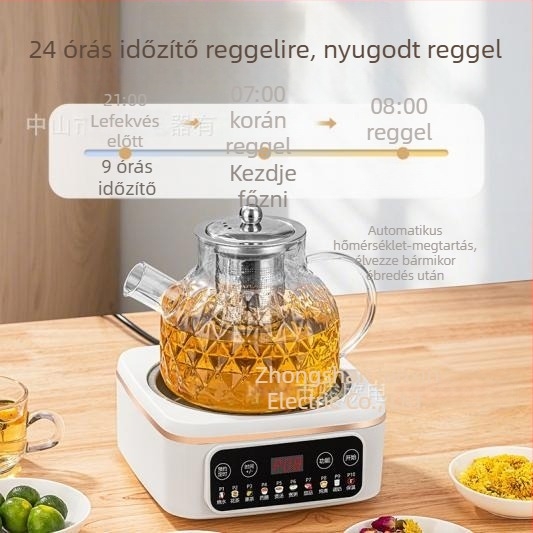 Magas boroszilikát üveg teáskanna, 1 L kapacitás, 800 W, 220 V, digitális termosztát, gombos vezérlés