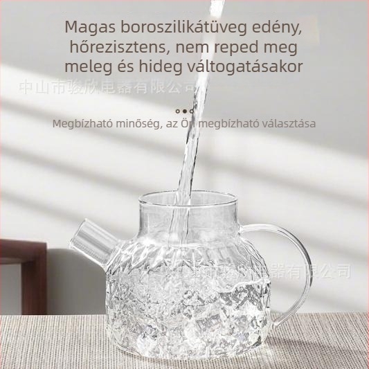 Magas boroszilikát üveg teáskanna, 1 L kapacitás, 800 W, 220 V, digitális termosztát, gombos vezérlés