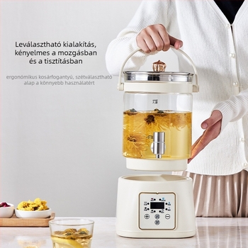 Egészség teáskanna csappal, többfunkciós üveges teáskanna digitális termosztáttal és mikroprocesszoros vezérléssel (1,5–2 L, 800 W, 220 V, üveges belső tartály)