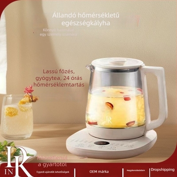DK intelligens egészségügyi edény teához és pörköltkhöz — 1,5 L, magas boroszilikát üveg, 800W, érintéses vezérlés, ütemezett előbeállítás
