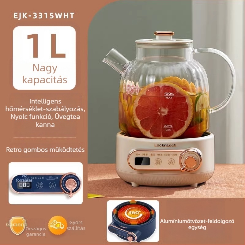 Egészség teáskanna üvegtesttel, kapacitás max. 1 l, 220 V, 500–1000 W, Elektronikus termosztát