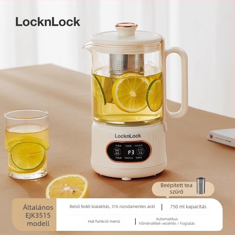 Egészség teáskanna üvegtesttel, kapacitás max. 1 l, 220 V, 500–1000 W, Elektronikus termosztát