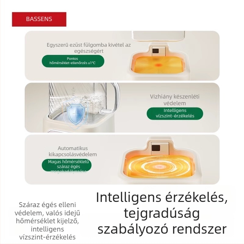BASSENS BS-D1plus Üveges egészség-teáskannája, 1 L, Elektronikus termosztát, Mikroprocesszoros vezérlés, 220V, 500–1000W