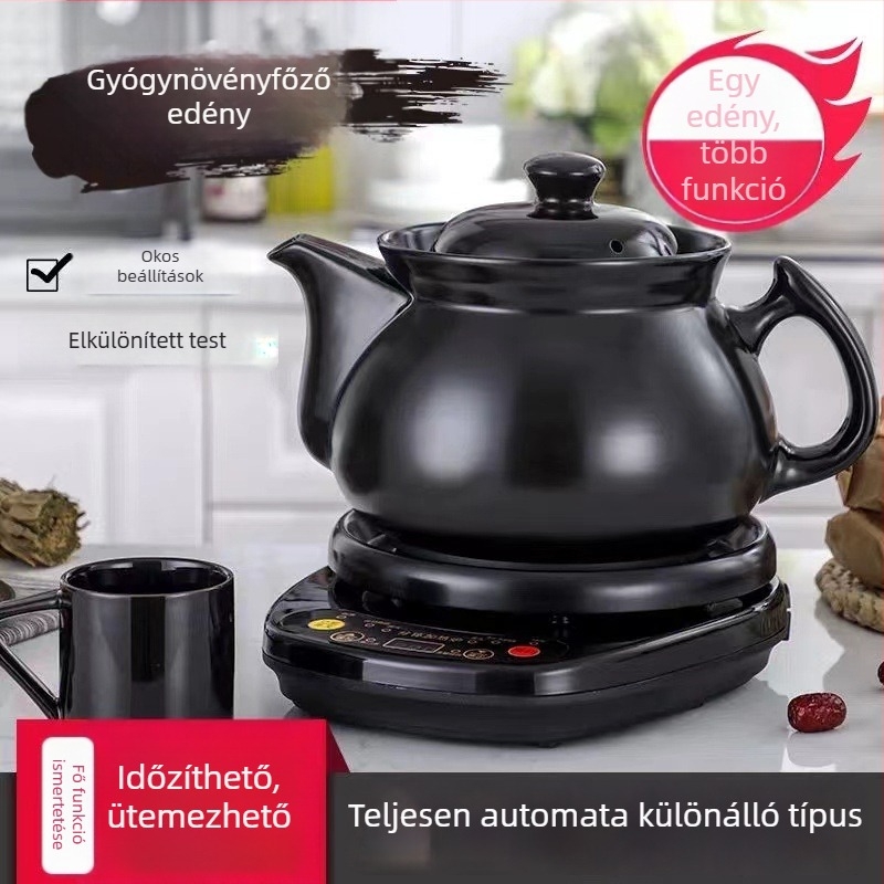 Kerámia dekóctáló edény belső kerámiával, kapacitás 2–3 L, 220V, 500–1000W, digitális termosztát, gombos vezérlés
