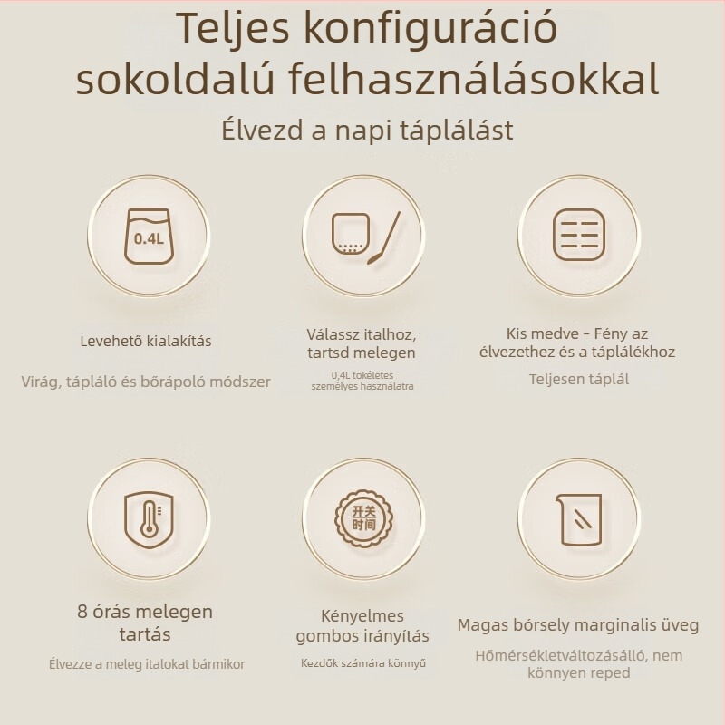 Little Bear Health Pot 0,4 L üvegből készült testtel, 360W, 220V, mikrocomputeres vezérlés