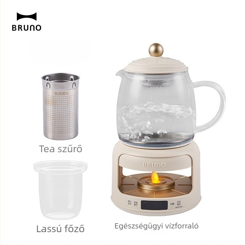BRUNO Health Pot All-in-One elektromos vízforraló, modell Bxm801, 1 L, üvegtest, 220 V, 300–350 W