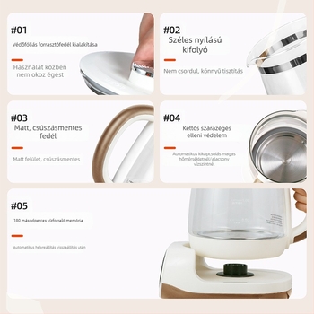 Oaks Health Pot, funkcionális üveg teáskanna, 1.5–2 L, 220 V, 800 W, érintéses vezérlés, digitális termosztát