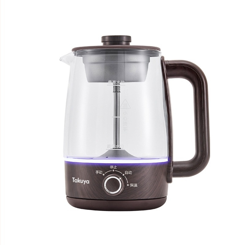 Teáskanna-stílusú teaöntő készülék, boroszilikát üvegből készült testtel, 1–1,5 l kapacitás, 220 V, 500–1000 W.